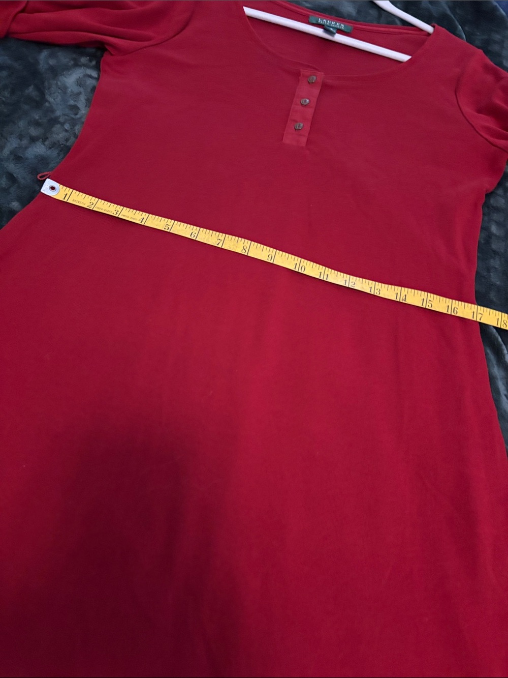 Ralph Lauren Red Henley Midi Dress with Brown Tie Belt Sz L - Picture 8 of 10